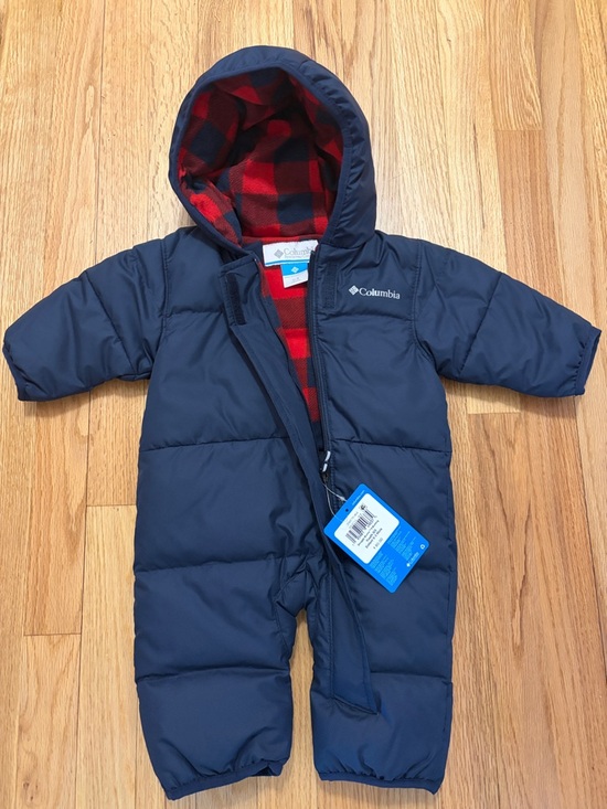 Columbia Other - Columbia Navy Infant Hooded Bunting with Red Plaid Lining